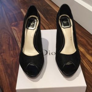 Dior black lace peep toe